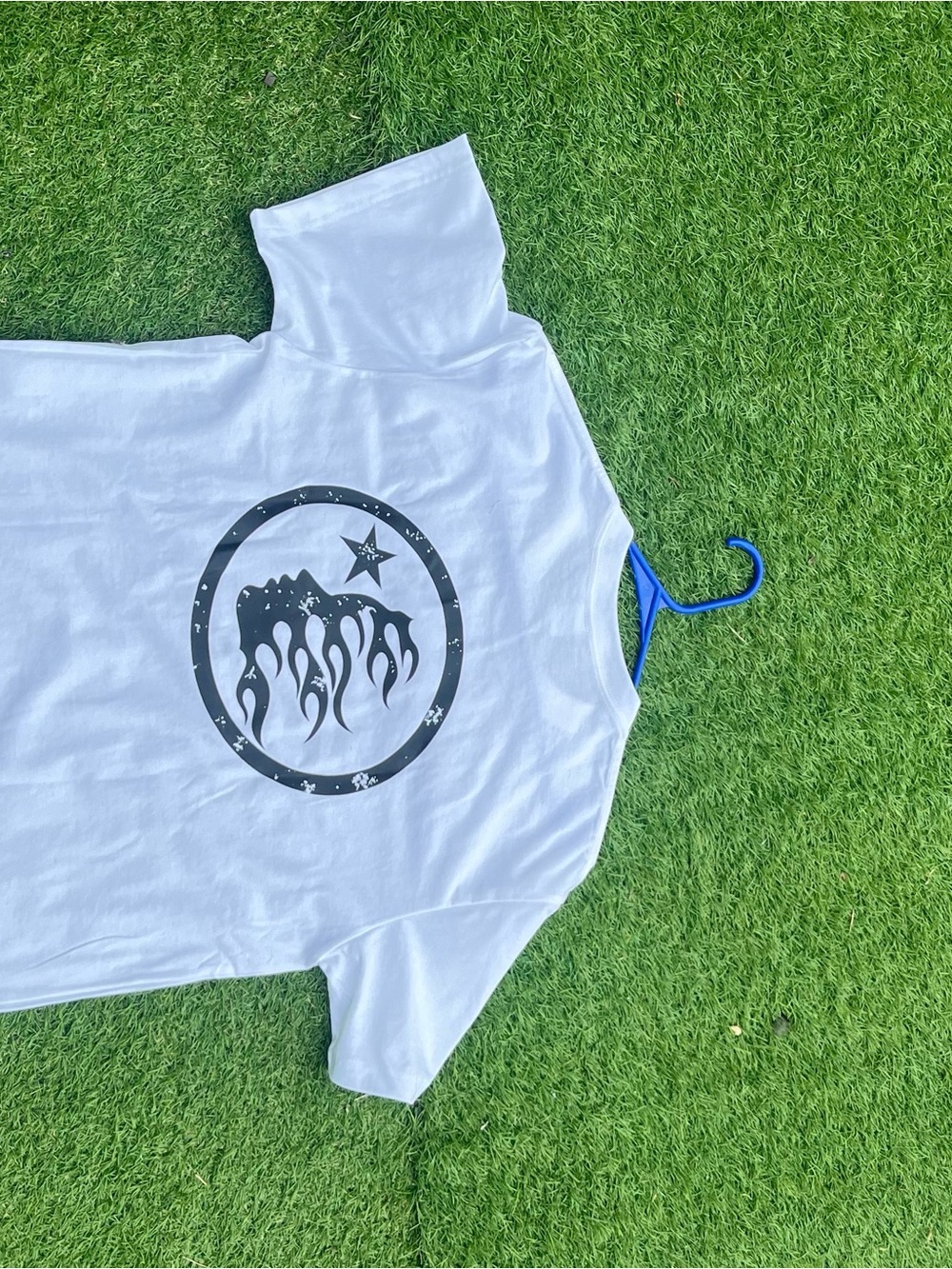 Kids White Short-Sleeve Tee with Black Star & Flame Graphic
